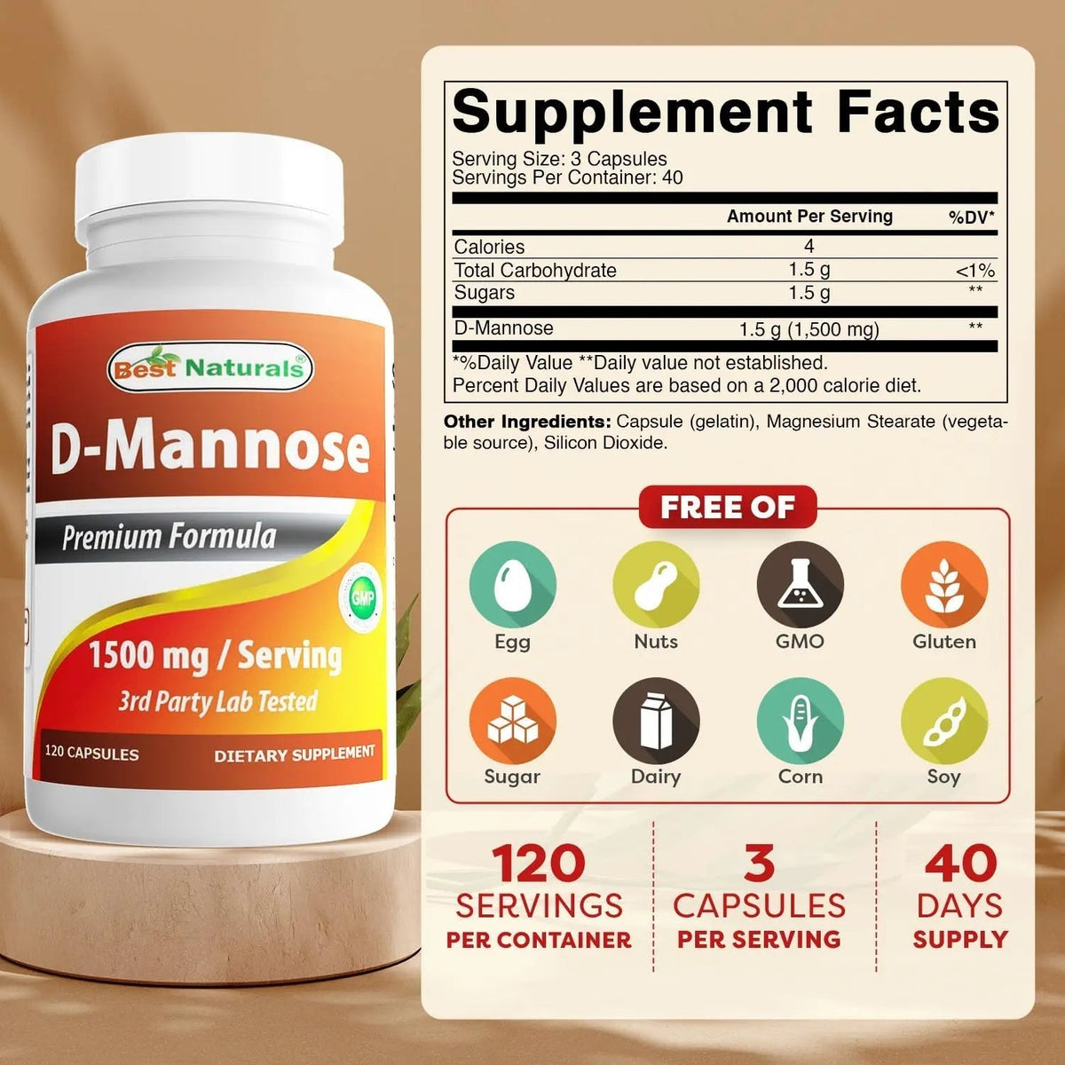 Best Naturals D-Mannose Capsules - Urinary Tract Cleanse Supplement 1500mg/Serving - 120 Count Best NaturalsBuy Supplements Australia