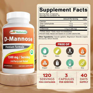 Best Naturals D-Mannose Capsules - Urinary Tract Cleanse Supplement 1500mg/Serving - 120 Count Best NaturalsBuy Supplements Australia