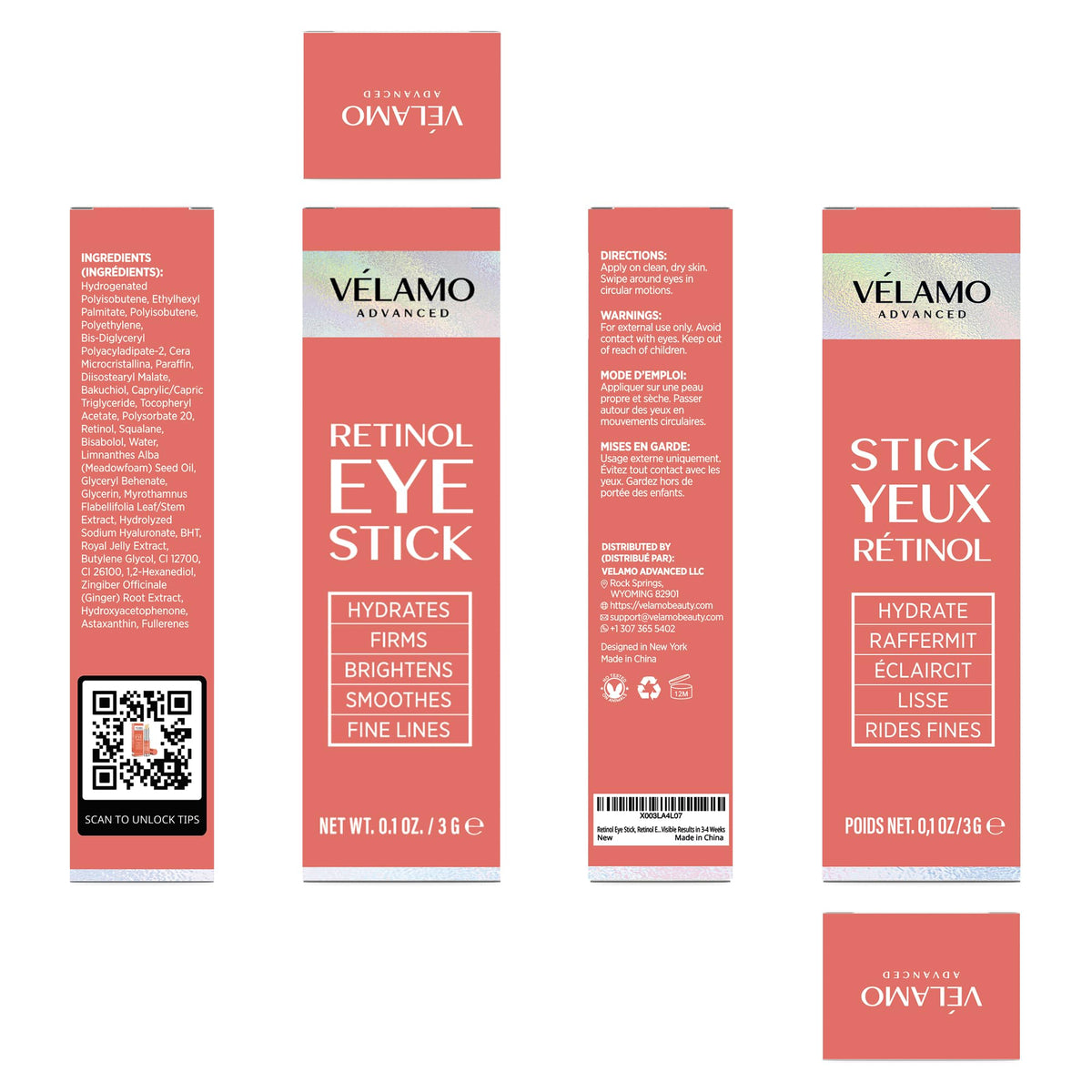 VELAMO Advanced Caffeine & Retinol Eye Stick Duo – AM/PM Under Eye Balm for Dark Circles, Puffiness & Wrinkles