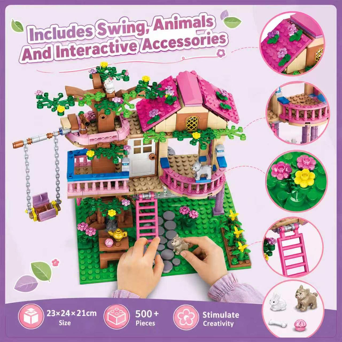 CSNRHG Tree House Building Set Multi Level Forest House Swing Animal Figure