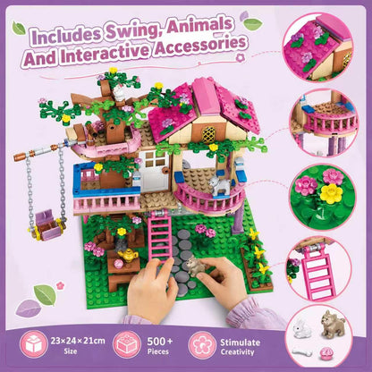 CSNRHG Tree House Building Set Multi Level Forest House Swing Animal Figure