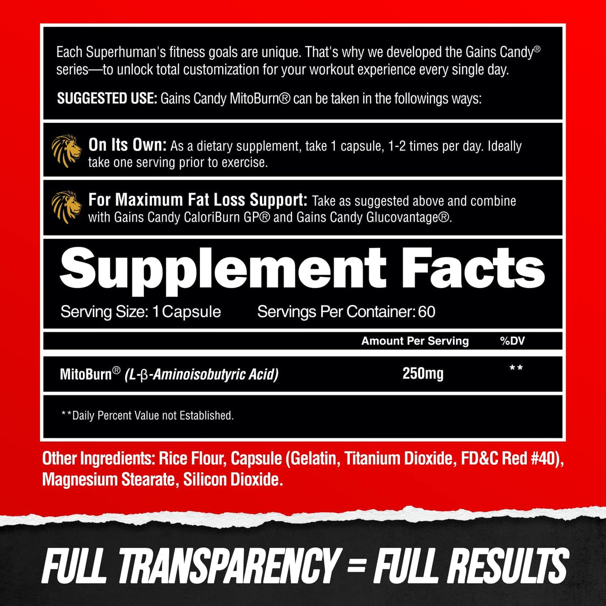 ALPHA LION Gains Candy, Supplement Pills that Support Weight Loss, Appetite Suppressant, Keto-Diet Friendly, Decrease Body Fat, Upgrade Energy & Workout Performance, 60 Capsules (MitoBurn)