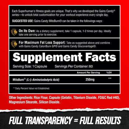 ALPHA LION Gains Candy, Supplement Pills that Support Weight Loss, Appetite Suppressant, Keto-Diet Friendly, Decrease Body Fat, Upgrade Energy & Workout Performance, 60 Capsules (MitoBurn)