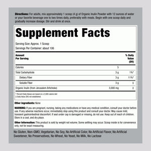 Piping Rock Organic Inulin Powder | 15 oz | Soluble Fiber Supplement | FOS Powder | Vegetarian, Non-GMO, Gluten Free Piping RockBuy Supplements Australia