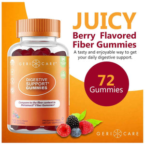 GeriCare Prebiotic Digestive Support, Gummies Compare to Metamucil Fiber Gummies, Berry Flavor, 72 Count, Plant-Based Fiber for Gut Health, Non-GMO