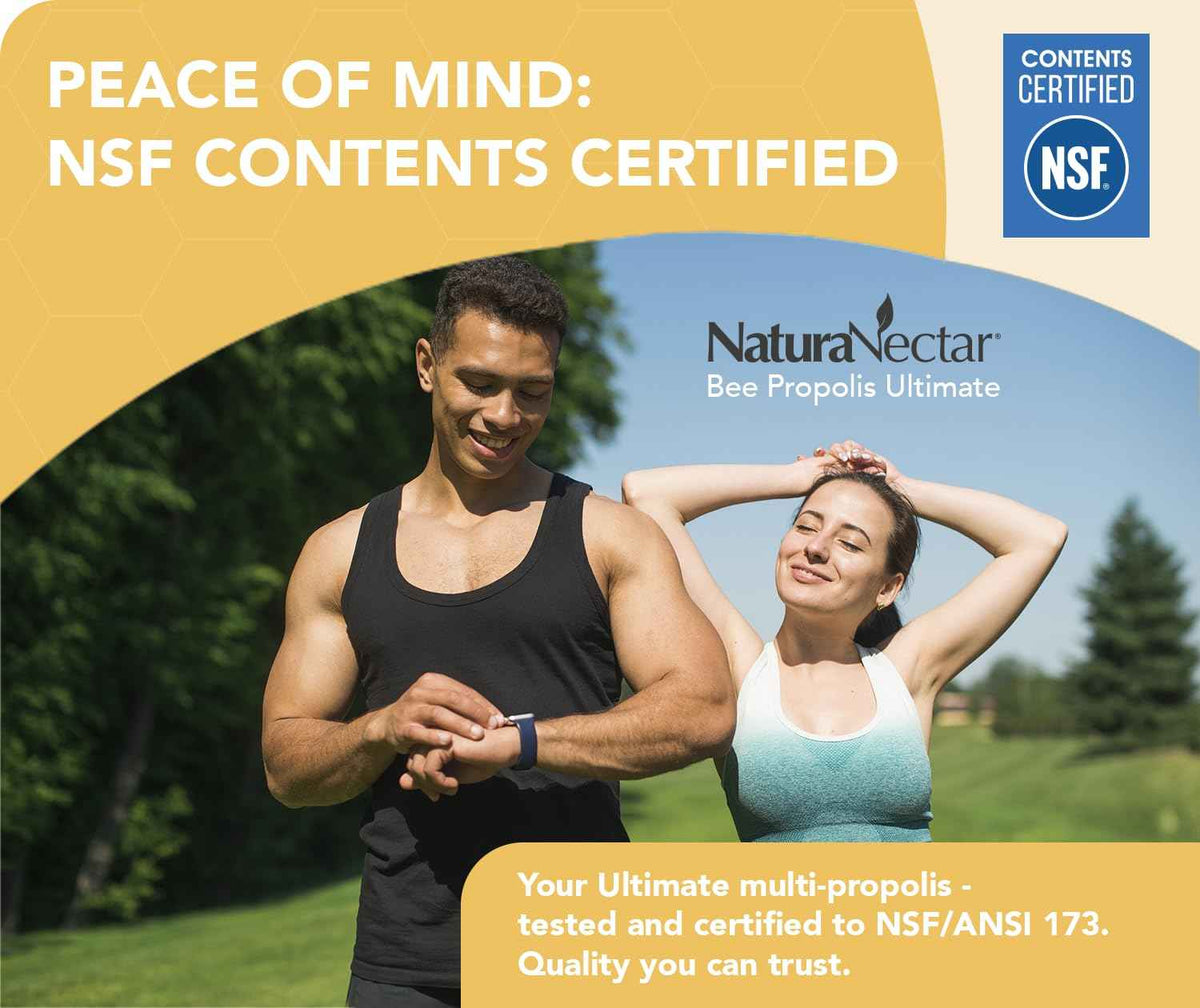 NaturaNectar - Ultimate Bee Propolis Capsules - NSF Contents Certified -Brazilian Red, Brown, & Green - Gluten-Free Supplement with Flavonoids - Naturally Sourced Through Ethical Beekeeping (60pcs.)