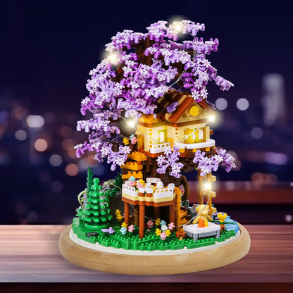 Insgen Cherry Blossom Tree House Miniature Building Blocks with Dust Cover