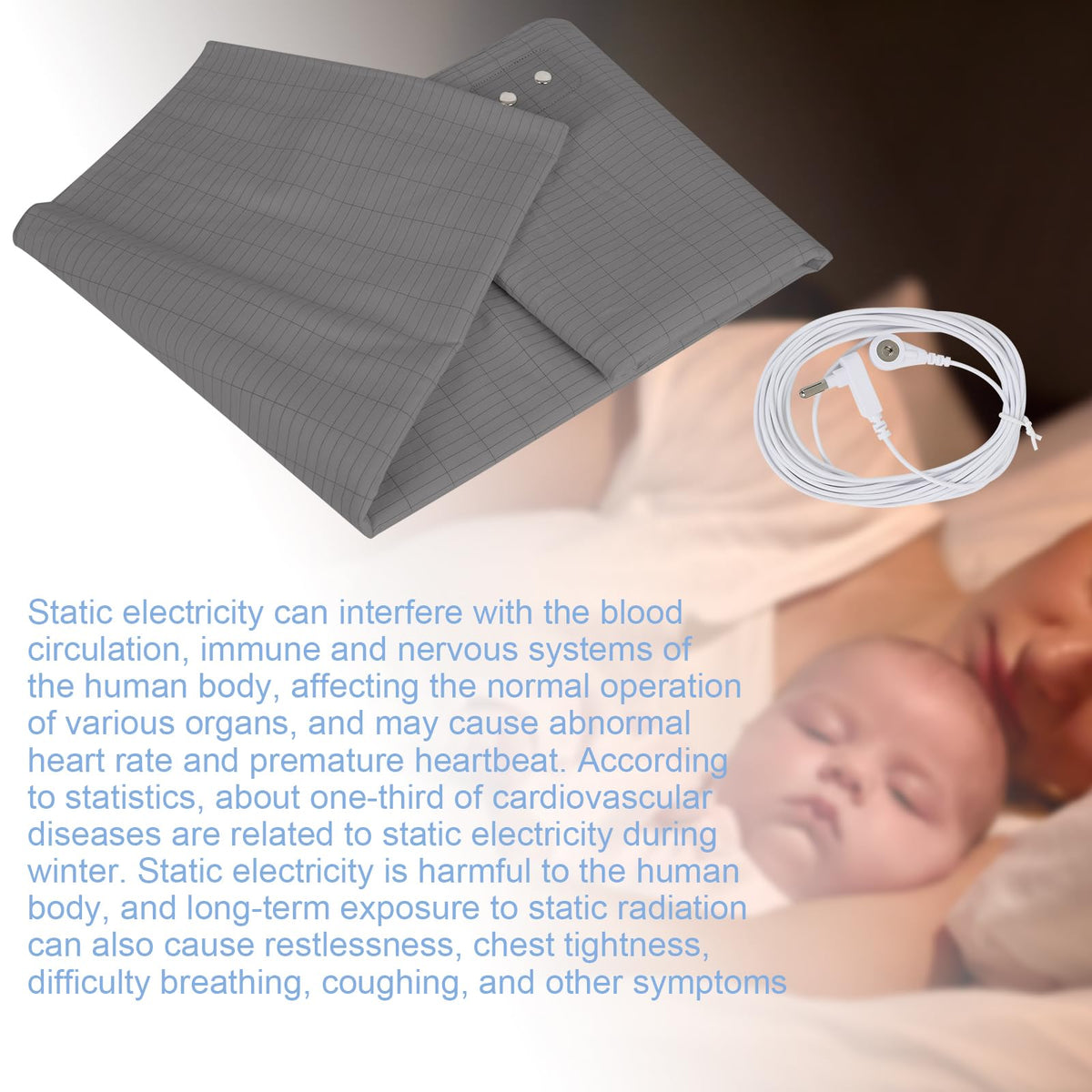 Grounding Mat for Bed, Grounding Sheets Blanket with Grounding Cord, Earthing Mat Grounding Pad