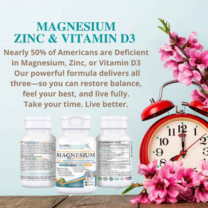 Kappa Nutrition Magnesium 4-in-1, 280mg Elemental Magnesium (Bisglycinate, Malate) + Zinc & Vitamin D3, Brain, Sleep, Energy, Muscle, Immune Support, 60 Vegan Capsules. KAPPA NUTRITION buy supplements Au