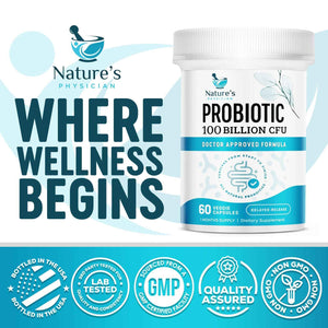 Nature's Physician Probiotics - 100 Billion CFU Per Capsule - 16 Strains + Prebiotics - Best Probiotic Supplement for Women & Men - Supports Immune