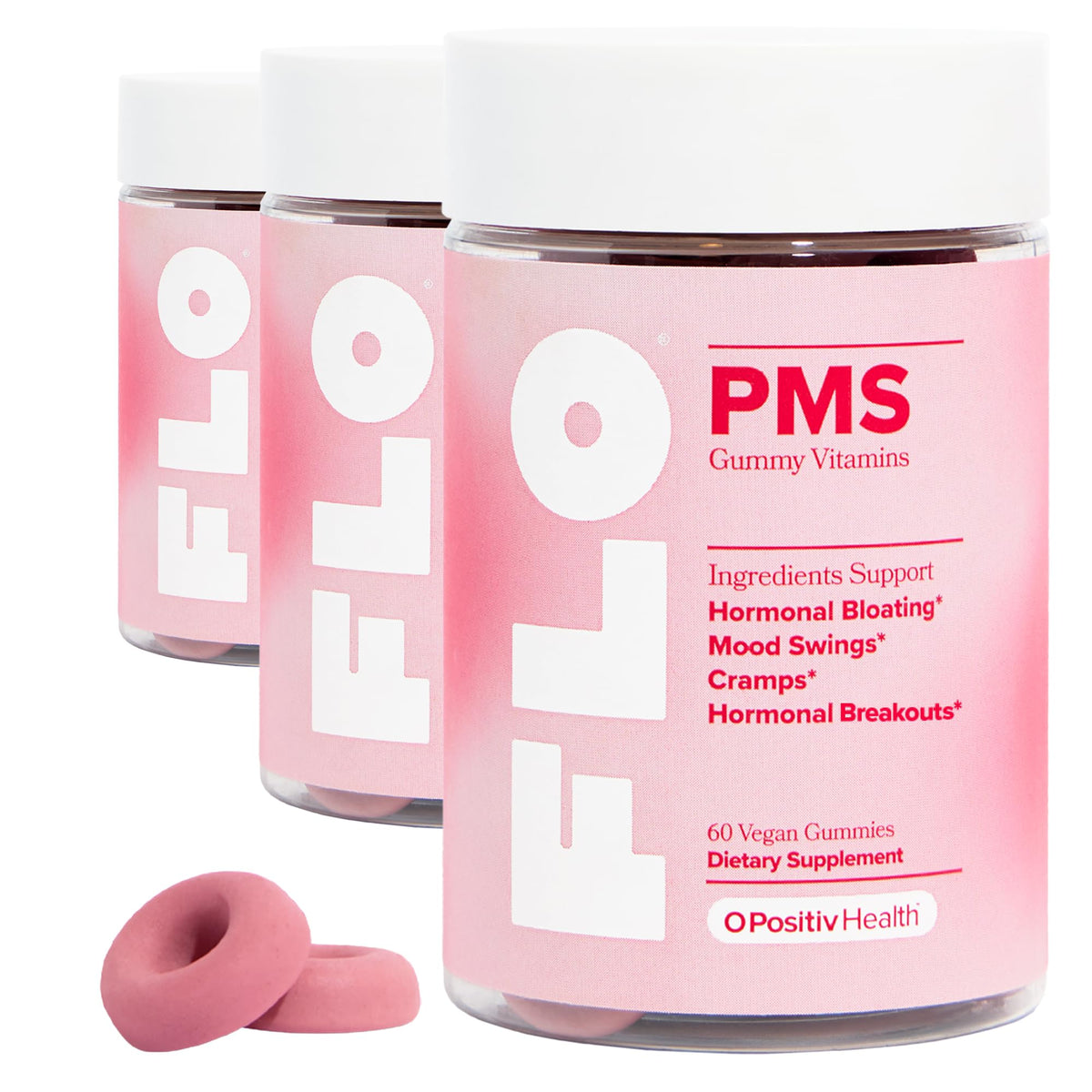 FLO PMS Gummies for Breakouts, Bloating, Cramps, & Mood - 30-Day Supply