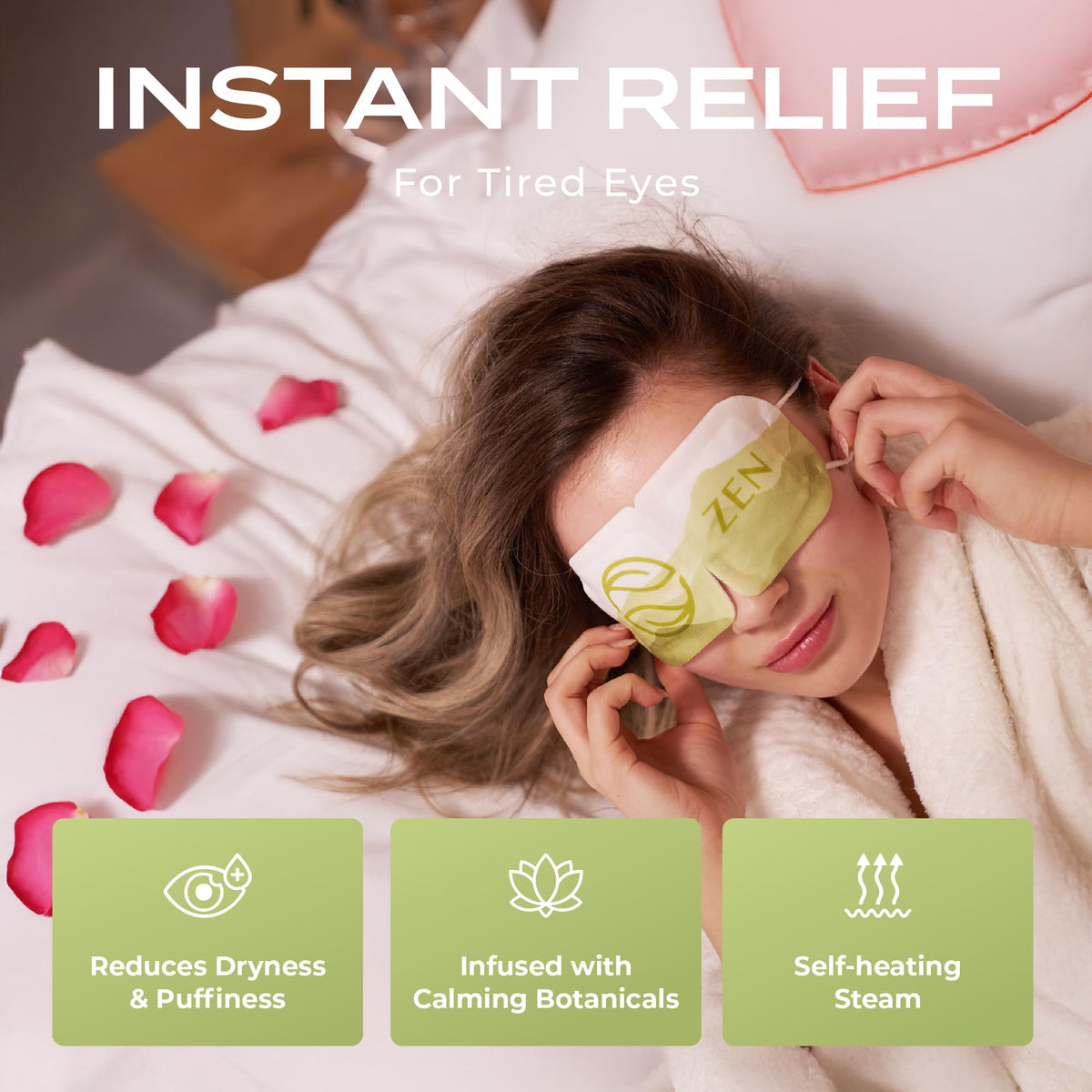 Body Restore Green Tea Self-Heating Warm Compress for Dry Eyes & Puffiness - Relaxing Heated Eye Mask (5 Pack)