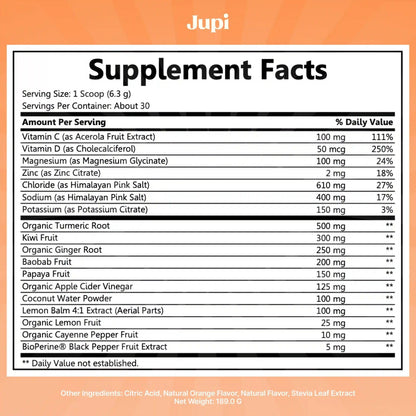 Jupi Hydration & Wellness Powder - Turmeric & Ginger shots, Vitamin C Supplement for Energy, Immune Support & Digestive Health - Vegan, Gluten-Free Drink Mix