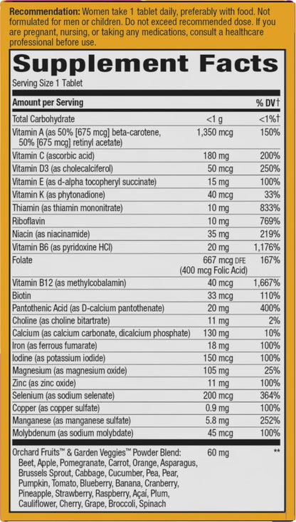 Nature's Way Alive! Ultra Multivitamin for Women, Complete Daily Women's Vitamins, High Potency Formula, Promotes Energy Metabolism and Muscle Function*, Vitamin A, C, D, Methylated B12, 60 Tablets