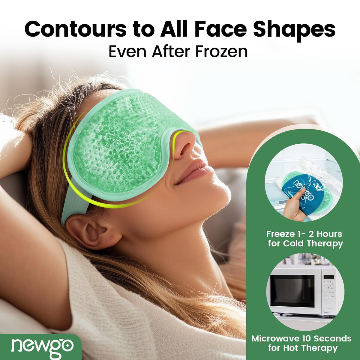 NEWGO Cooling Eye Mask – Cold Ice Pack for Puffy Eyes, Dark Circles, Headache & Stress Relief (Blue/Green)
