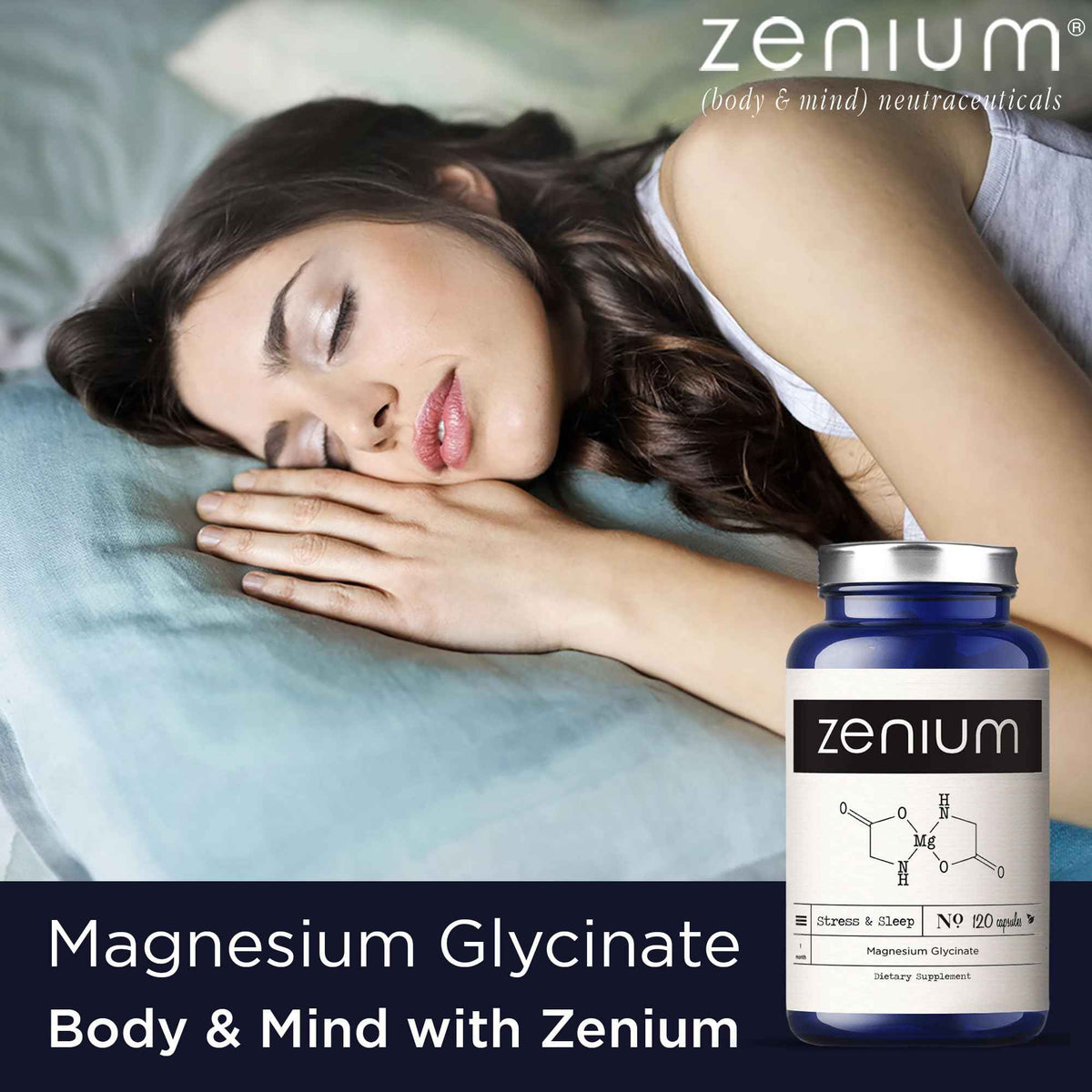 Zenium - Magnesium Glycinate for Sleep, Chelated, 600mg per Serving, 120 Capsules - High Absorption - Relieve Tension, Worry, Nervousness - Calm The Mind & Body - Ayurvedic - Natural Relief Supplement