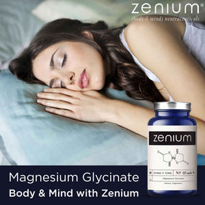 Zenium - Magnesium Glycinate for Sleep, Chelated, 600mg per Serving, 120 Capsules - High Absorption - Relieve Tension, Worry, Nervousness - Calm The Mind & Body - Ayurvedic - Natural Relief Supplement