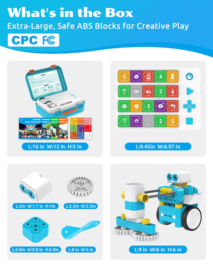 WhalesBot C3 Pro 12-in-1 Remote Control & Coding Robot Kit for Kids 4+, Advanced Smart Panel & Cards Programming, Educational STEM Toy, Block Building Set with Controller & Motor for Kids 4-6, 5-7