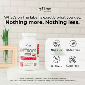 gflow vitamins Beet Root Capsules Organic - All Natural with Vitamin C and Zinc - Supports Heart Health & Stamina, Non-GMO, 180 Vegetarian Capsules - Made in USA
