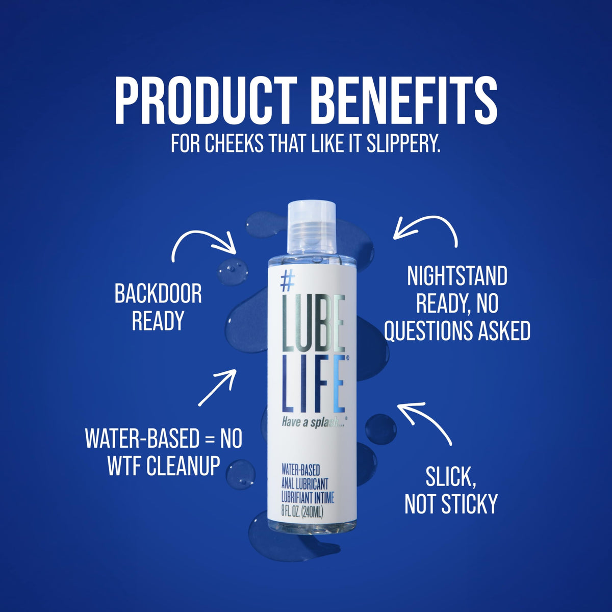 LUBELIFE Water Based Anal Lube, Personal Lubricant Toy Safe, 8 fl oz