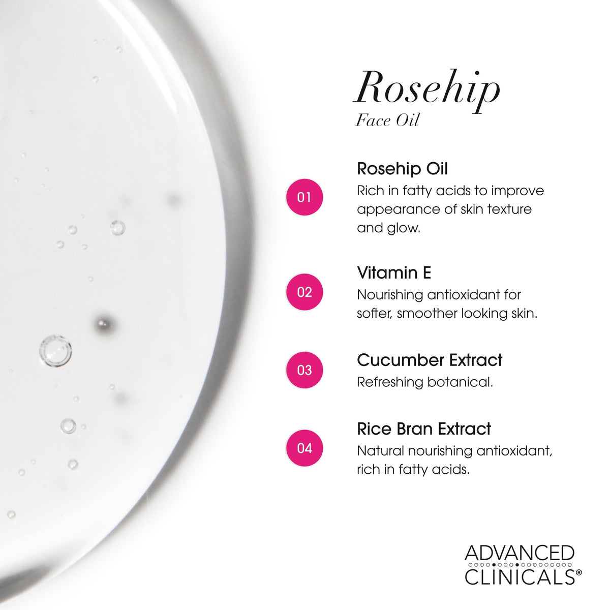 Advanced Clinicals Rosehip Oil Serum – Vitamin E & Botanical Infusion (52ml)