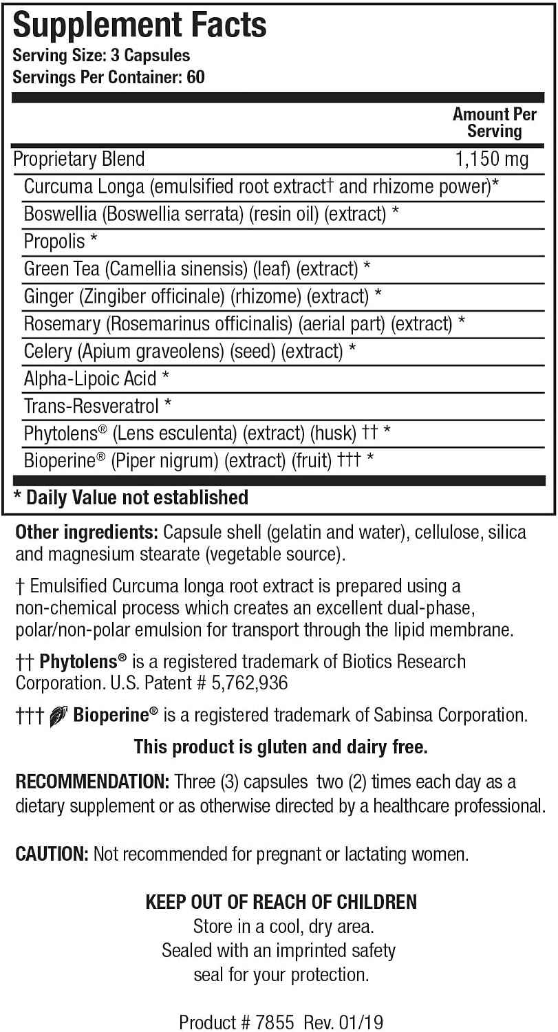 BIOTICS RESEARCH KappArest Turmeric Capsules Supplement - Curcuma Curcumin, Boswellia, Propolis, Ginger, 1150mg/Svg, Supporting Ease, Comfort & Non-Swelling, Antioxidant High Absorption 180 Capsules