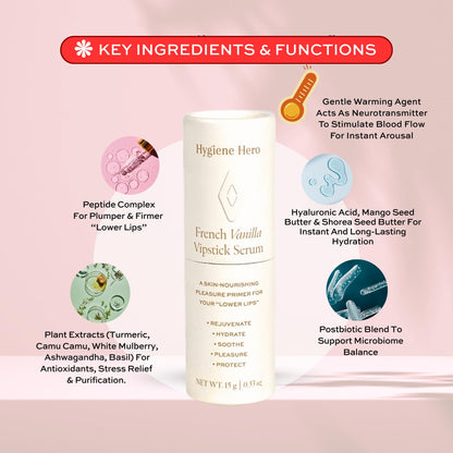 Hygiene Hero Vipstick Sexual Enhancer for Women | Intimate Grooming and Daily Soothing Serum for Vulva | Soothe, Hydrate and Protect Your Labia, French Vanilla, 0.53oz