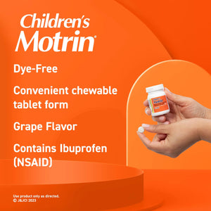 Motrin Children's Dye-Free Chewable Tablets with Ibuprofen, Kids' Fever Reducer & Pain Reliever for Sore Throat, Fever, Toothache & Pain Relief, Grape Flavor, 24 Ct MotrinBuy Supplements Australia