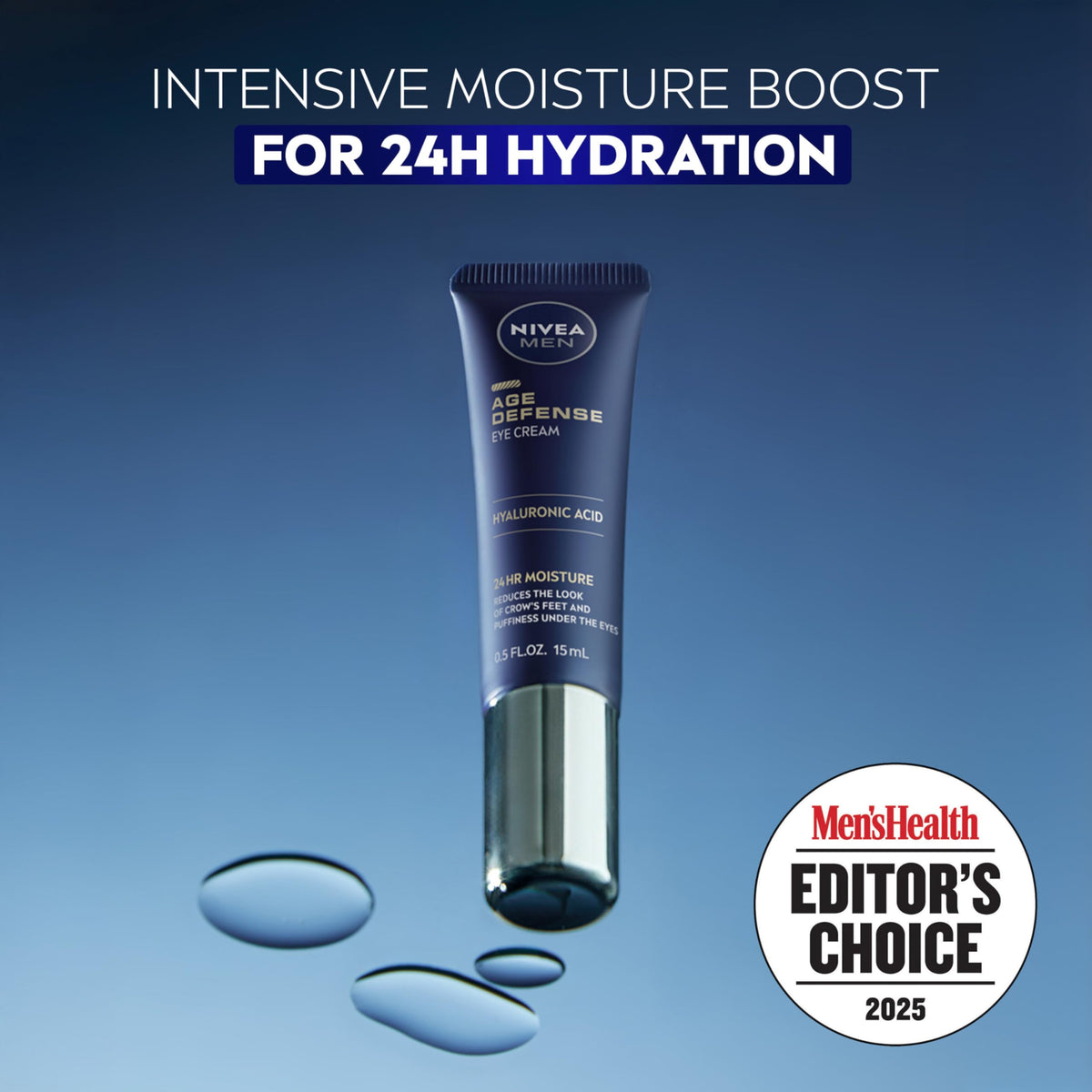 NIVEA MEN Age Defense Eye Cream (0.5 Fl Oz) - 24H Hydrating Under Eye Cream with Hyaluronic Acid for Wrinkles & Dark Circles