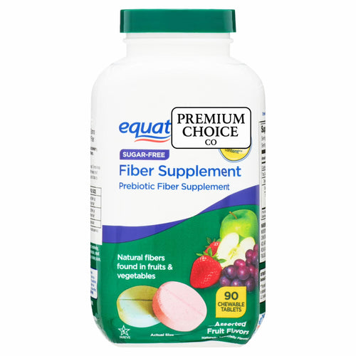 Premium Choice Co Equate Daily Fiber Supplement Chewable Tablets – 90 Count, Sugar-Free Prebiotic Fiber for Digestive Health, Assorted Fruit Flavor Tablets for Adults - Includes Sticker