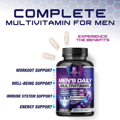 Multivitamin for Men - Once Daily Mens Multivitamins - Comprehensive Multi-Vitamin with Optimal Vitamin Bioavailability - Essential Vitamins A, C, D, E, & Zinc Formula - Bottled in USA - 120 Capsules