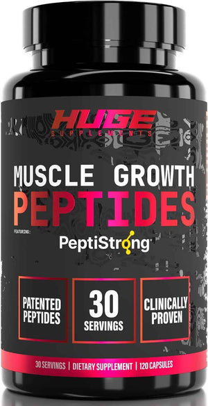 Huge Muscle Growth Peptides, Unique PeptiStrong Peptide Complex, Clinically Studied, Supports Muscle Protein Synthesis, Strength, Performance & Recovery, Advanced Peptide Technology, 30 Servings