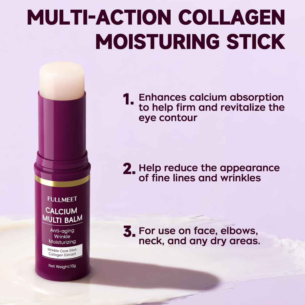 FullMeet Calcium Volume Multi Balm - Collagen All-in-One Moisturizing Stick for Face, Neck & Eyes - Anti-Aging Wrinkle Core Stick (10g)