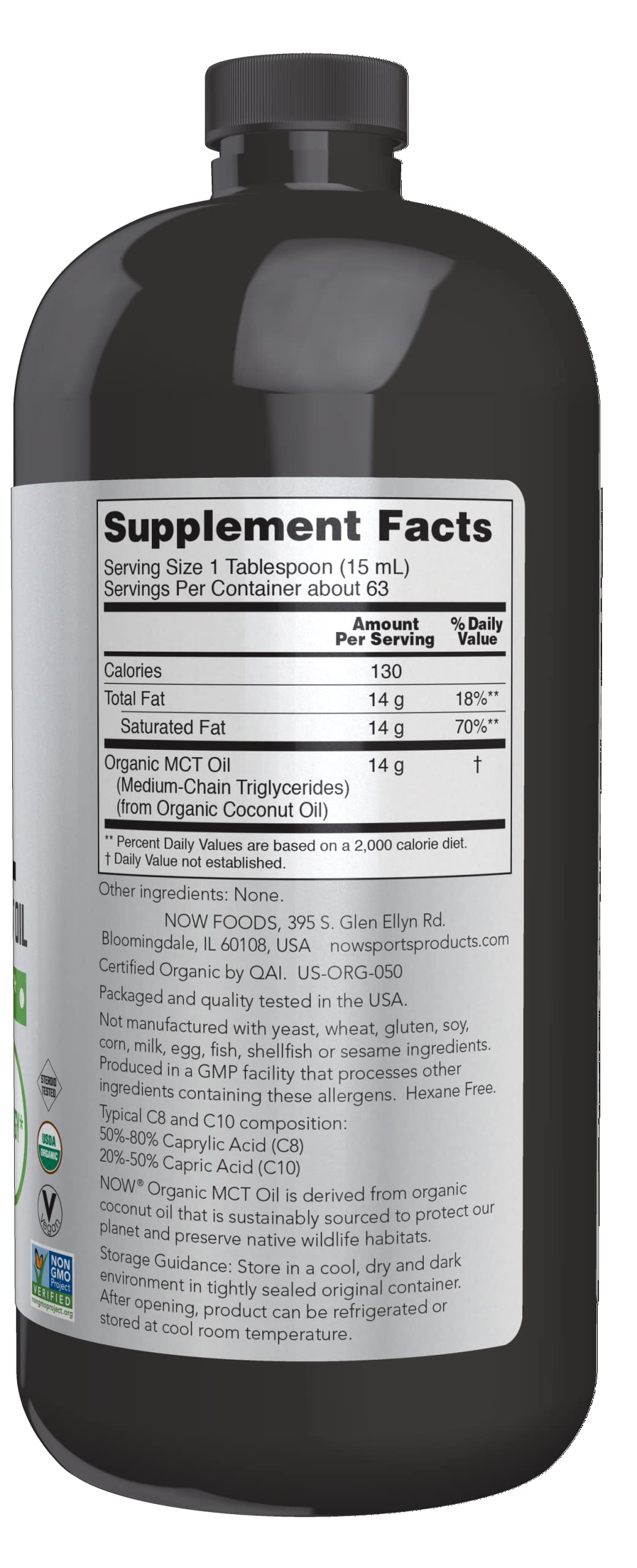 NOW Sports Nutrition, Organic MCT (Medium-chain triglycerides) Oil (in Plastic), 32-Ounce