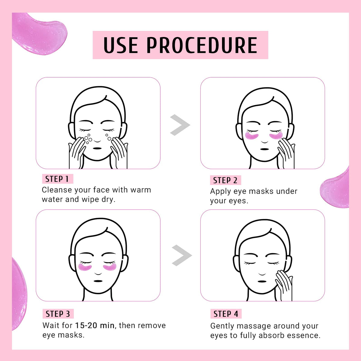 PEAUAMIE Rose Under Eye Patches (30 Pairs) – Soothing Rose Extract Eye Mask for Dark Circles, Puffiness & Fine Lines | Hydrating Skincare