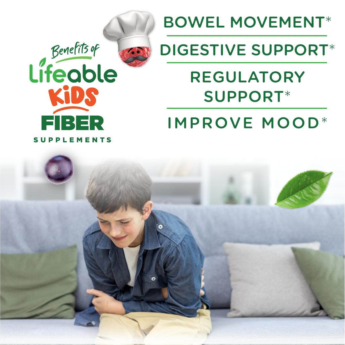 Lifeable Sugar Free Prebiotic Kids Fiber Gummies | 4g Fiber for Kids | Great Tasting Vegetarian Fiber Supplements for Kids | for Digestive Health | Fiber Gummies for Kids | 90 Probiotics Gummies