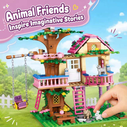 CSNRHG Tree House Building Set Multi Level Forest House Swing Animal Figure