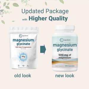 Micro Ingredients Magnesium Glycinate 500mg Per Serving, 240 Capsules - Potent Elemental Form, Chelated, High Absorption - Healthy Muscle, Bones, & Mood Support Supplement - Non-GMO
