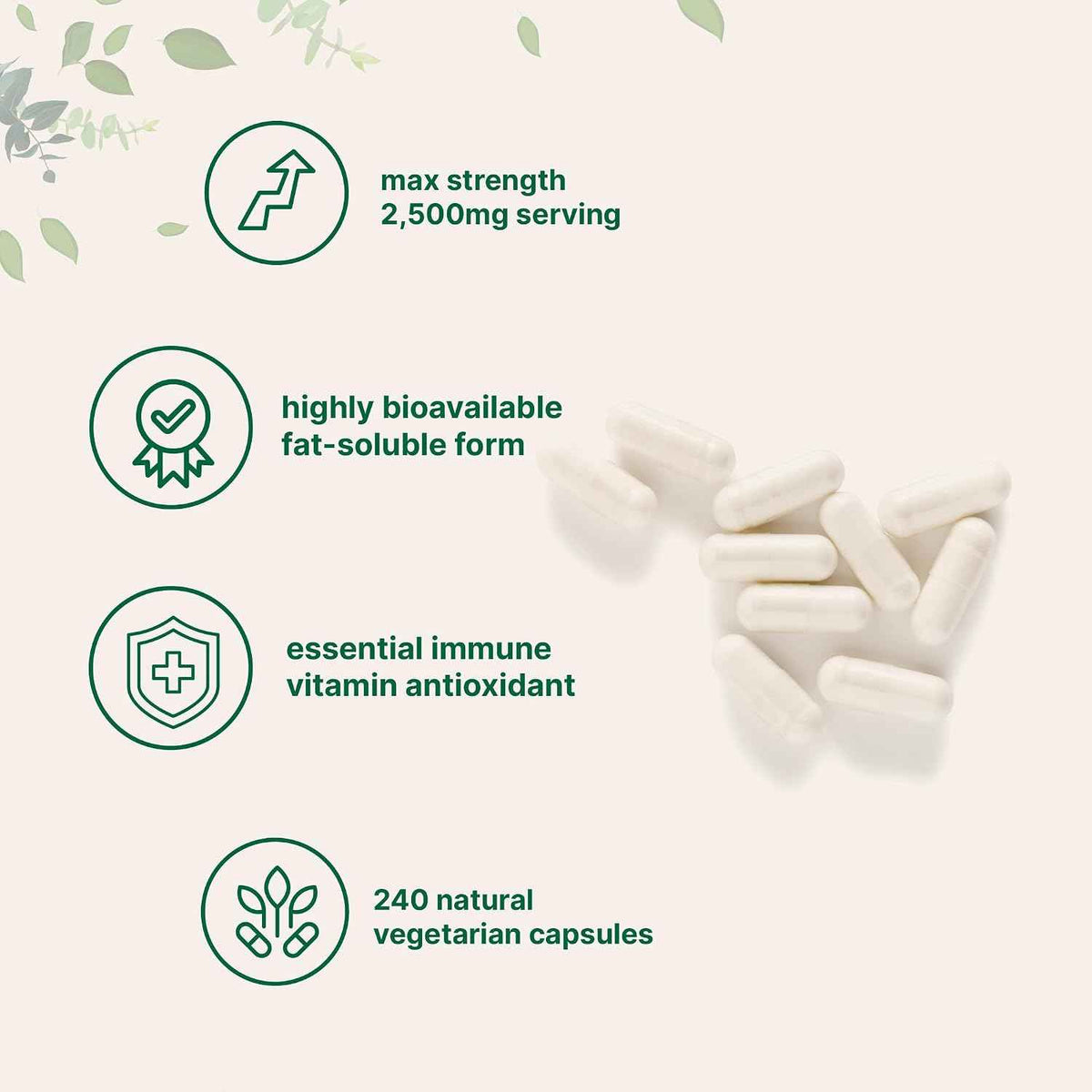 Liposomal Vitamin C 2,500mg, 240 Veggie Capsules - Highly Bioavailable Fat Soluble Form - Immune Support & Antioxidant Supplement - Liposomal Delivery for Superior Absorption - Non-GMO, Gluten Free