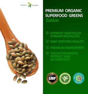 Potent Garden Organic Superfood Greens, Fruit and Veggies Supplement Rich in Vitamins & Antioxidants with Alfalfa, Beet Root & Tart Cherry to Boost Energy, Immunity & Gut Health, Greens Tablets 60 Ct