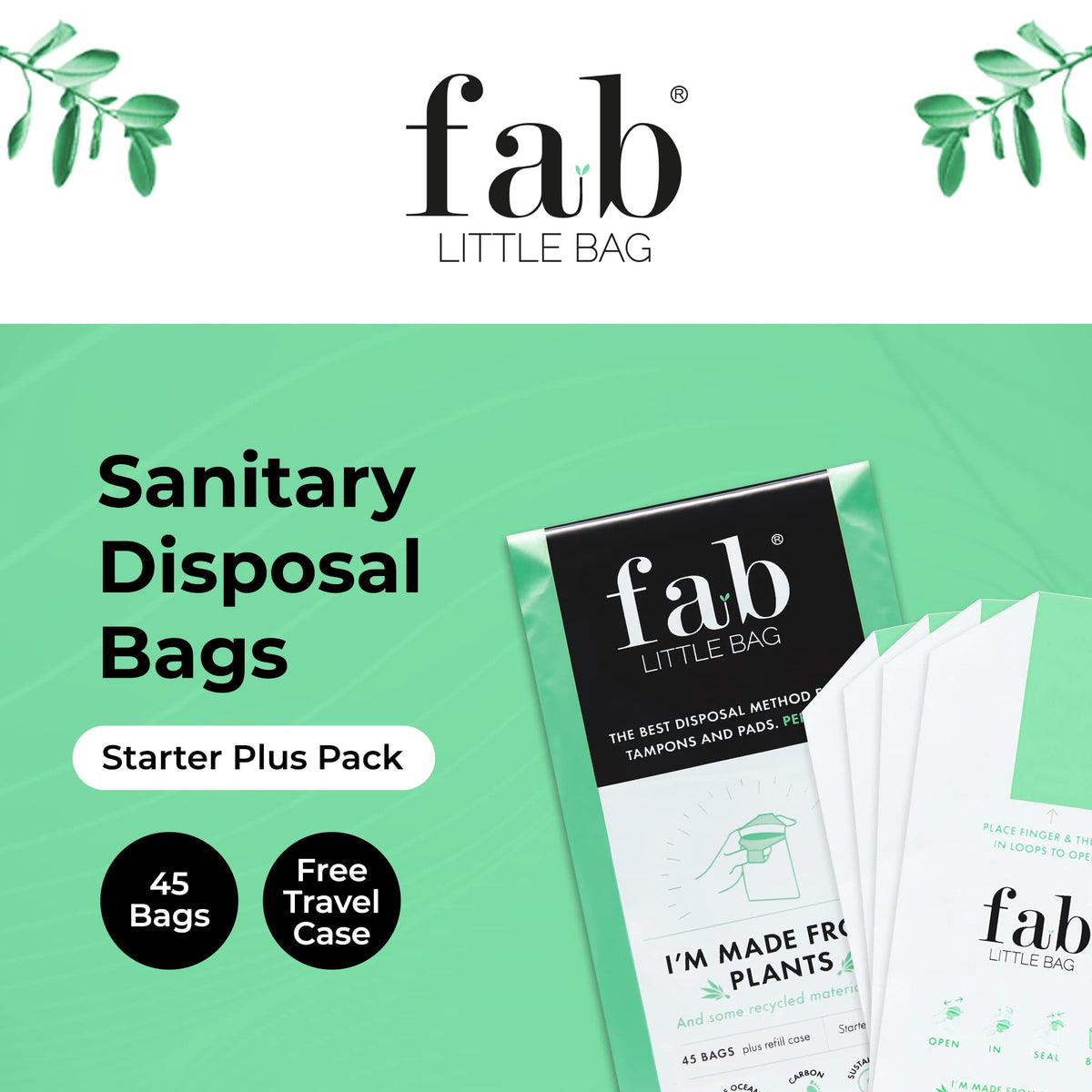 Fab Little Bag Starter Plus Pack - 45 Sanitary Disposal Bags Plus Recyclable Refill Pack