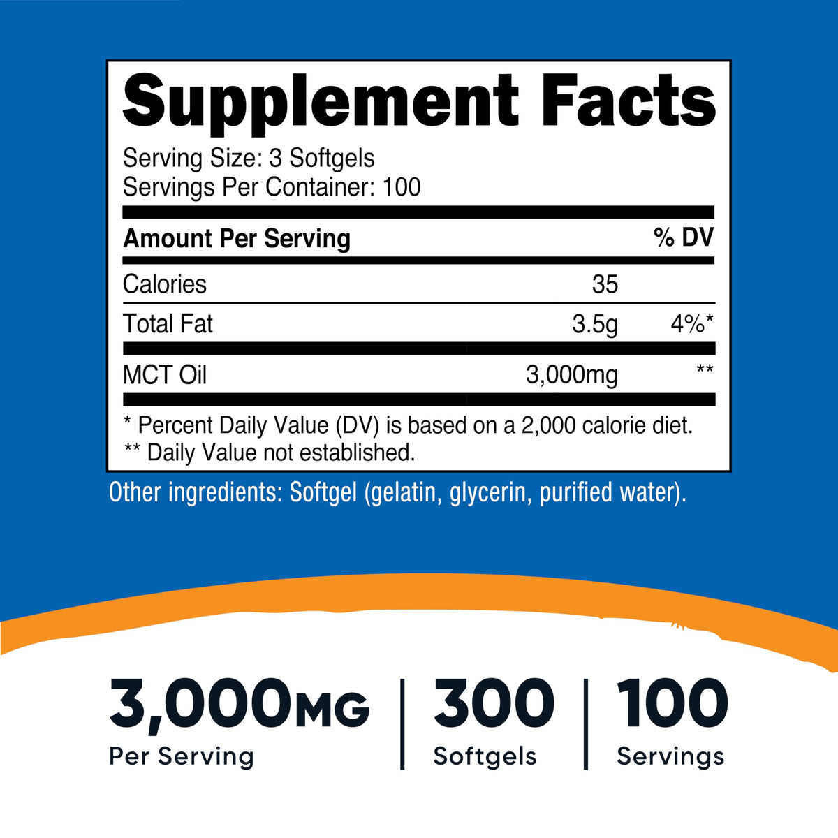 Nutricost MCT Oil Softgels 1000mg, 300 SFG (3,000mg Serv)