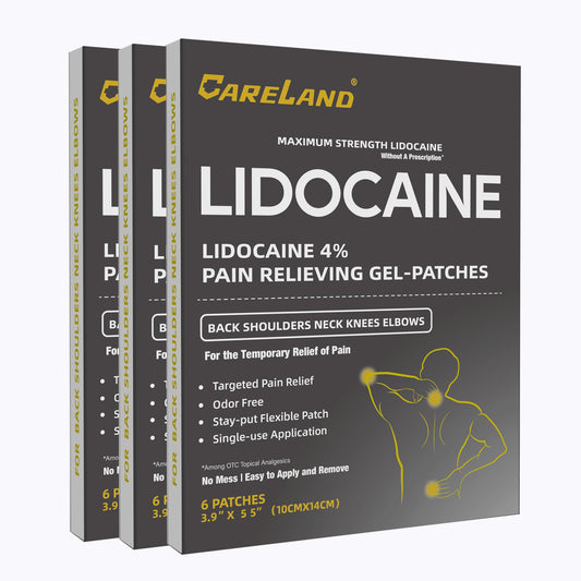 CARELAND Lidocaine Gel Patch, 18 Count Maximum Strength Pain Patches for Muscle Relief in Neck Knee Back and Shoulders Unscented Numbing Patch for Soothing Nerves, Joints