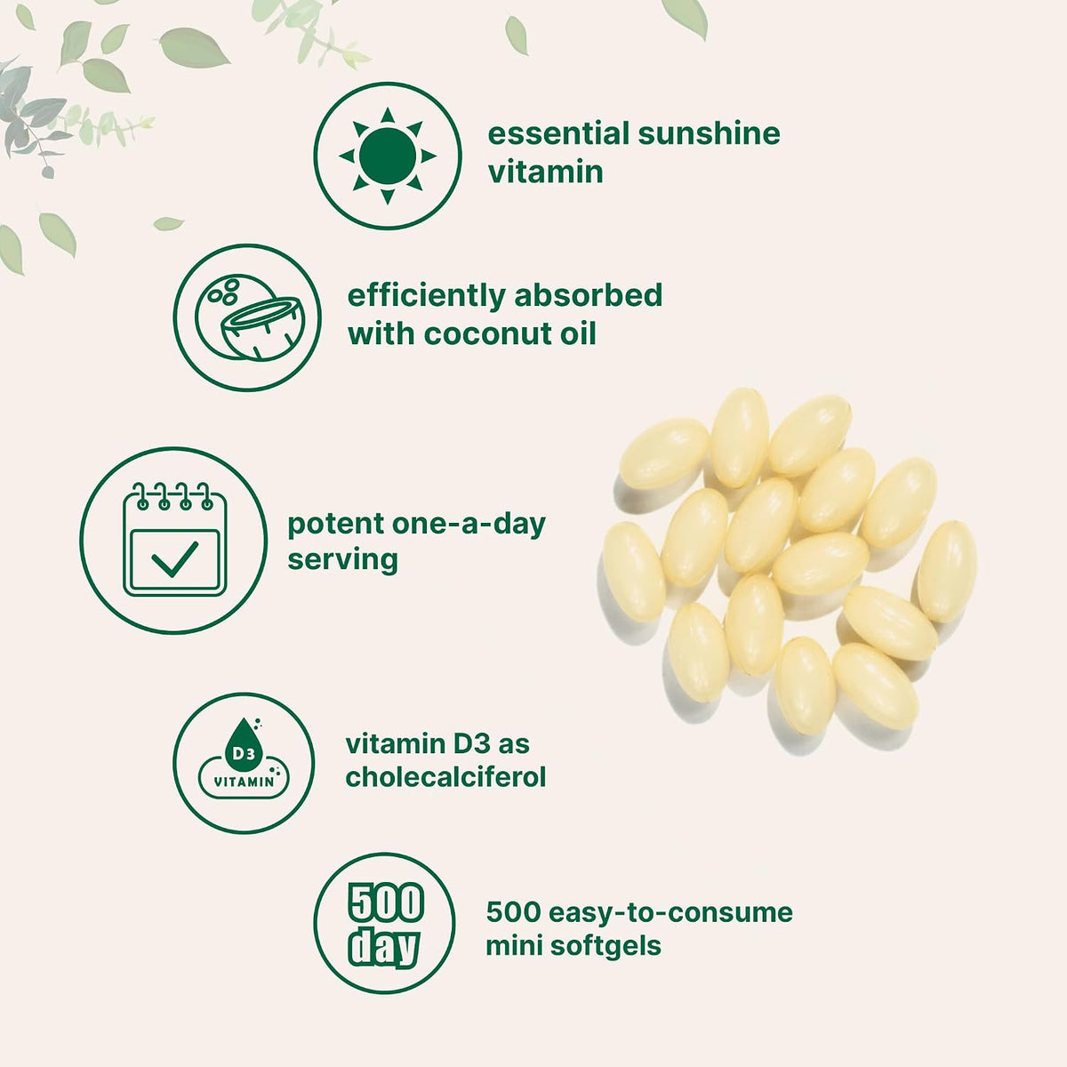 Micro Ingredients Vitamin D3 5,000 IU, 500 Softgels - Virgin Coconut Oil - Cholecalciferol Form - Bone, Immune & Heart Support - Easy to Swallow, Non-GMO