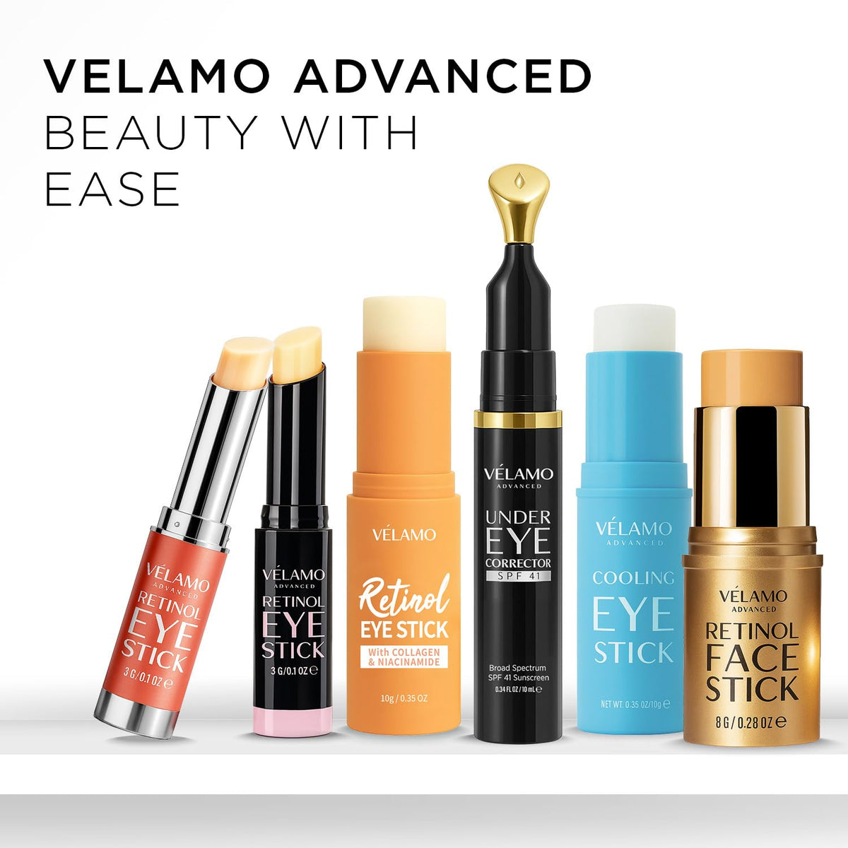 VELAMO ADVANCED Retinol Eye Stick (3 Pcs) - Upgraded Korean Formula with Collagen, Niacinamide & Peptides for Dark Circles & Wrinkles