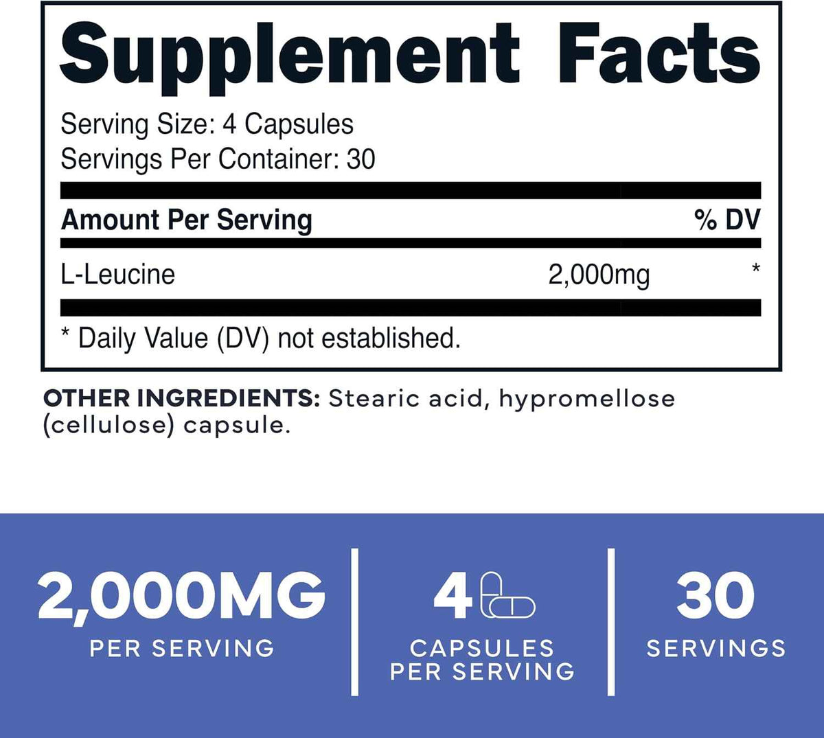 Type Zero L-Leucine Capsules (2000mg) 120 Capsules, 30 Servings