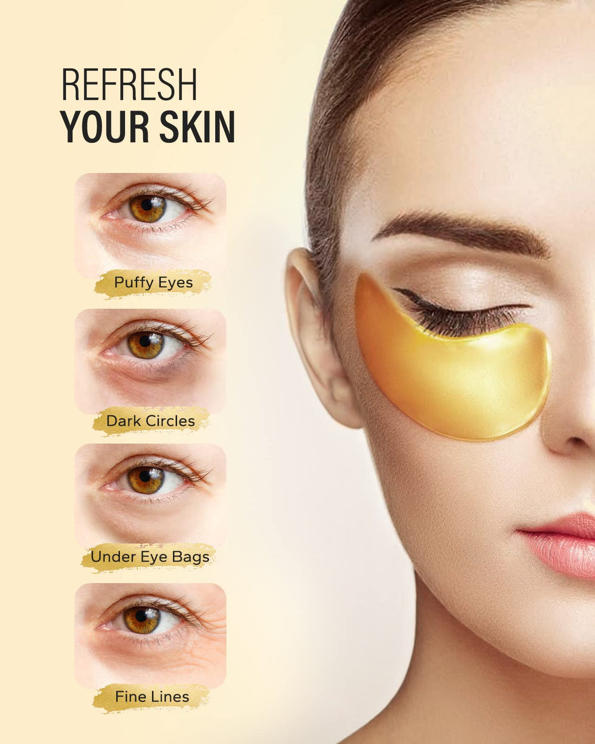 Maskiss 24k Gold Under Eye Patches (50 Pairs) - Value Bulk Pack Collagen Eye Mask for Dark Circles, Puffiness & Wrinkles