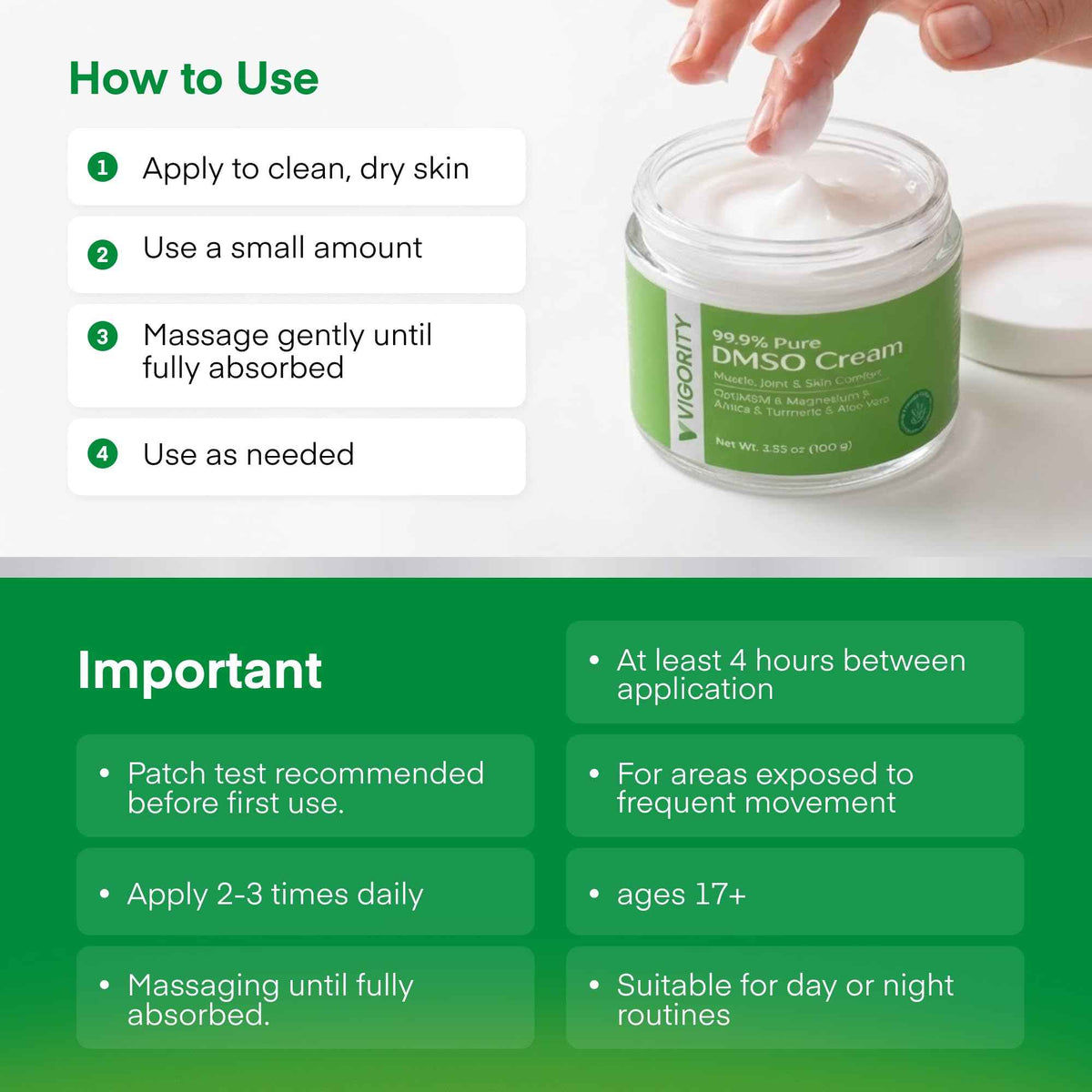 Vigority DMSO Cream 99.9% Pure for Topical Joint, Muscle Comfort - DMSO Pharmaceutical Grade Cream with Arnica, Magnesium, Turmeric, OptiMSM, Aloe Vera 2 Pack