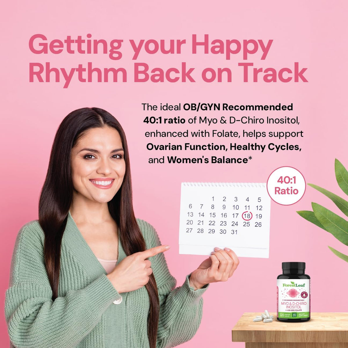 Myo-Inositol & D-Chiro Inositol Supplement for Women's Health - Fertility Supplements Women - Inositol 40:1 Ratio Support Ovarian Function & Healthy Hormone Balance Women - 2050mg - 120 Powder Caps