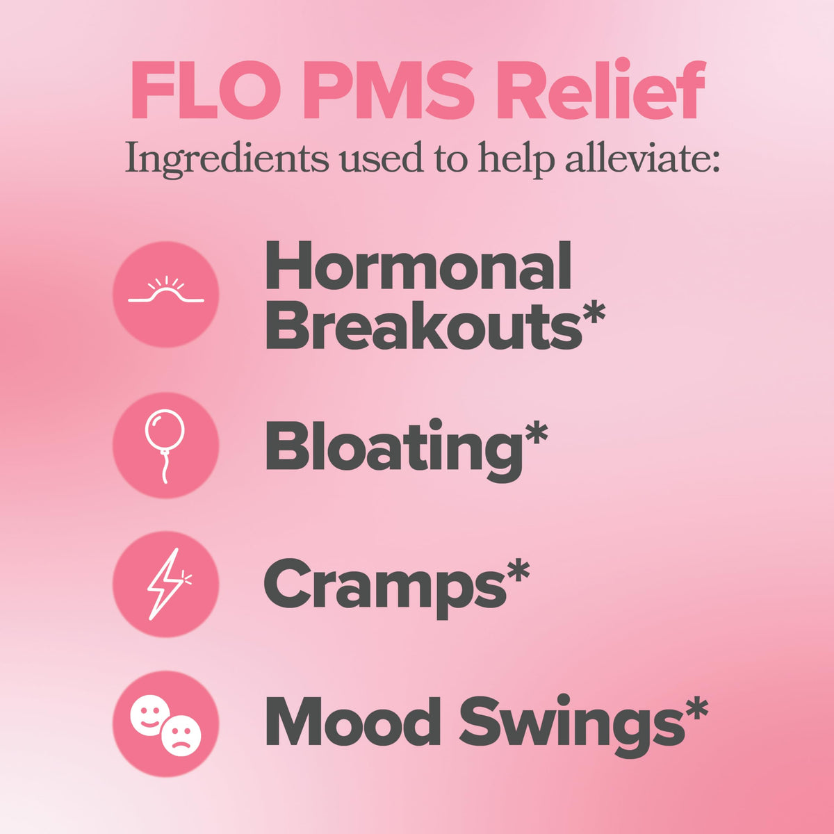 FLO PMS Gummies for Breakouts, Bloating, Cramps, & Mood - 30-Day Supply